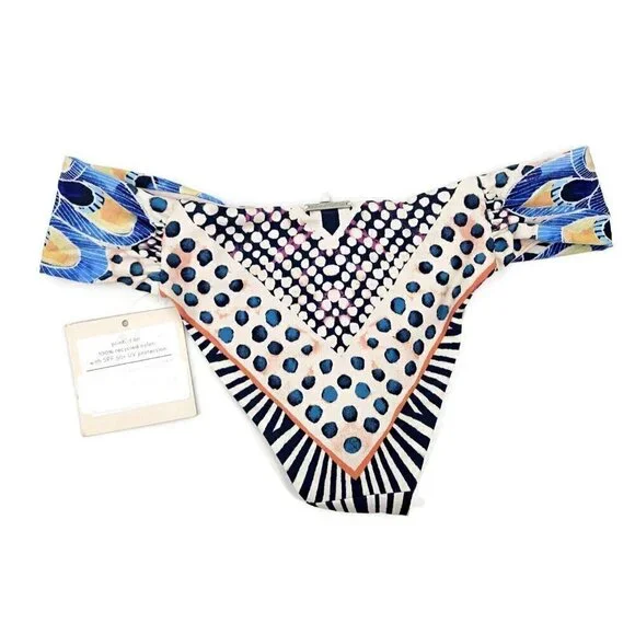 New Mara Hoffman Ruched Side Bikini Bottoms Womens S Blue Low Rise Peacock - Picture 2 of 4
